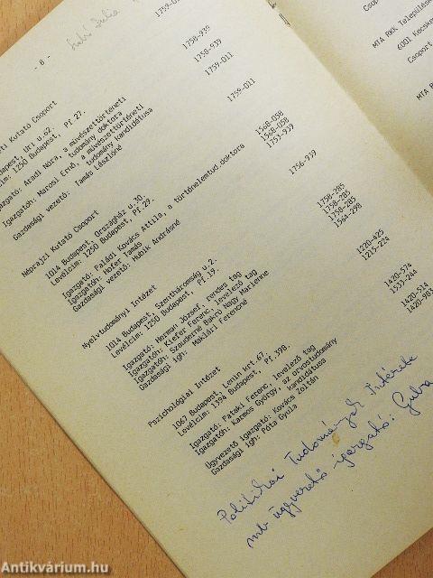 Címjegyzék a Magyar Tudományos Akadémia kutatóintézetei és egyéb intézményeiről