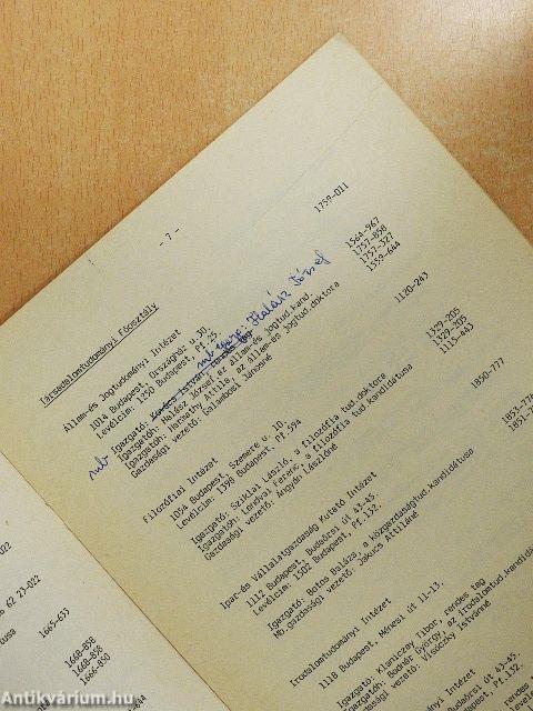 Címjegyzék a Magyar Tudományos Akadémia kutatóintézetei és egyéb intézményeiről