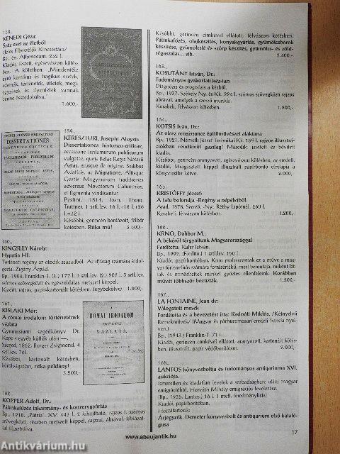 Abaúj Antikvárium és Aukciósház XVI. könyvárverése