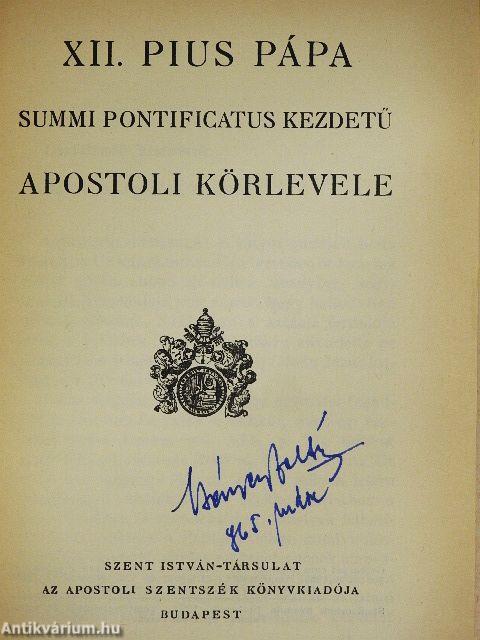 XII. Pius pápa Summi Pontificatus kezdetű apostoli körlevele