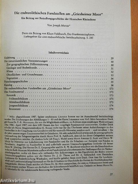 Die endneolithischen Fundstellen am "Griesheimer Moor"/Der Frankensteinpluton. Liefergebiet für eine endneolithische Steinbearbeitung