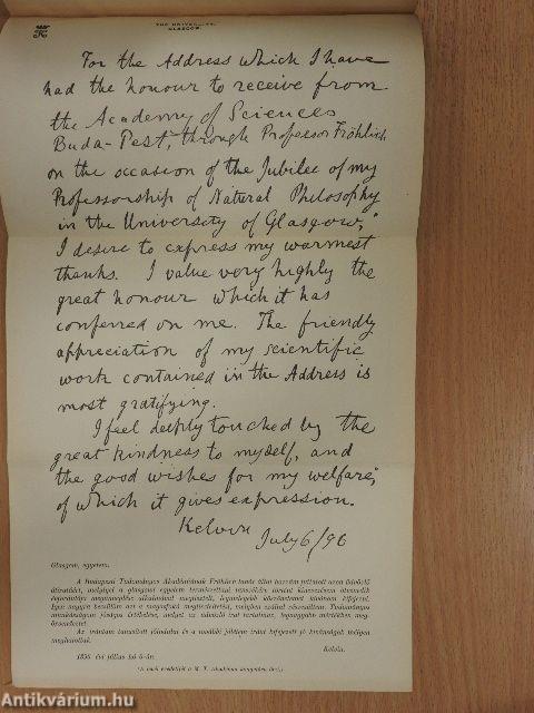 Emlékbeszéd Sir William Thomson, Lord Kelvin k. tag fölött