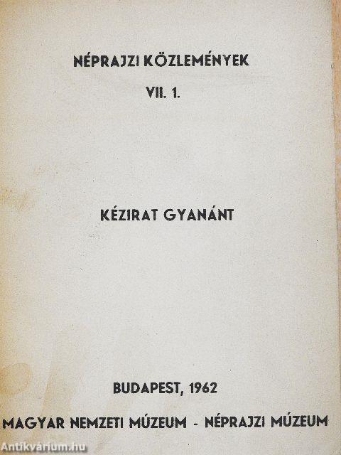Néprajzi közlemények VII. 1.