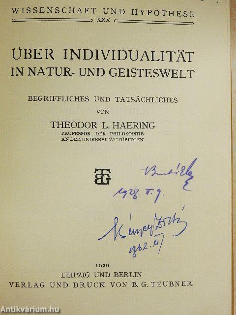 Über Individualität in Natur- und Geisteswelt