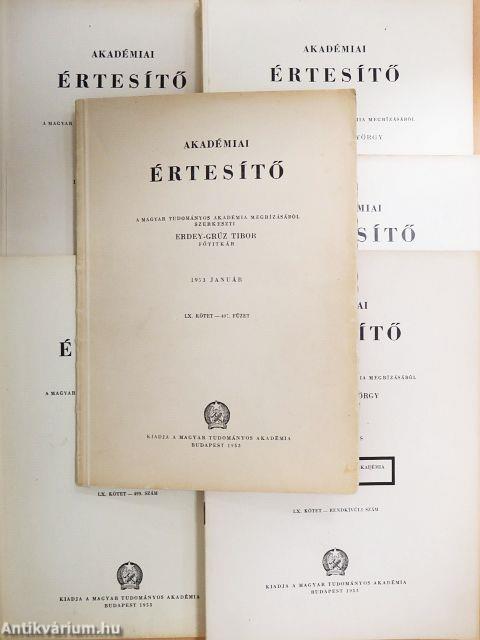 Akadémiai Értesítő 1953. január-május, augusztus-december (nem teljes évfolyam)