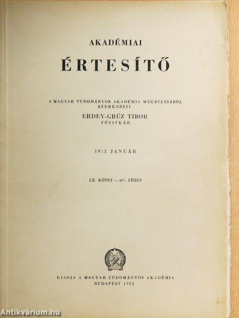 Akadémiai Értesítő 1953. január-május, augusztus-december (nem teljes évfolyam)