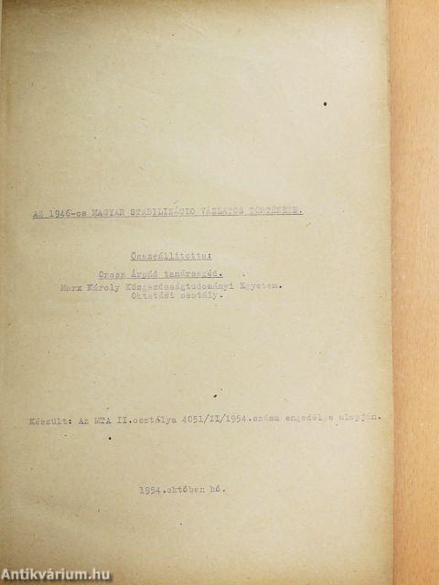 Az 1946-os magyar stabilizáció vázlatos története 