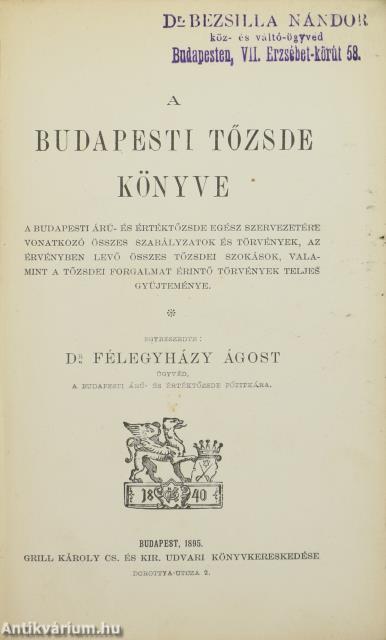 A budapesti tőzsde könyve