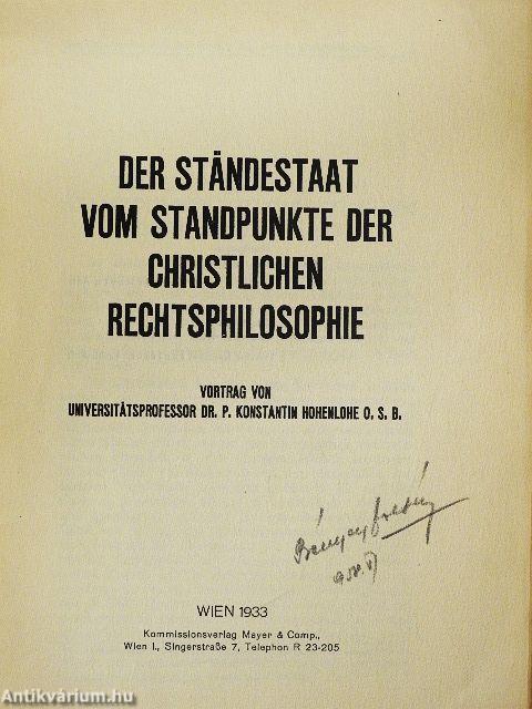 Der Ständestaat vom Standpunkte der christlichen Rechtsphilosophie
