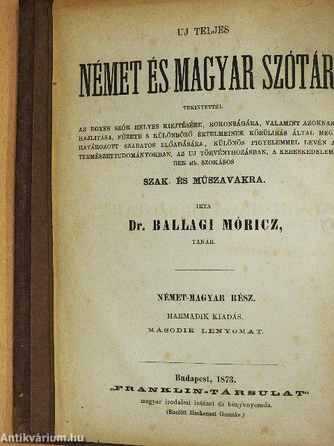 Uj teljes német és magyar szótár