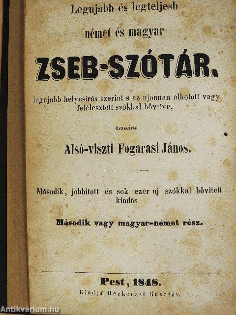 Legujabb és legteljesb német és magyar zseb-szótár
