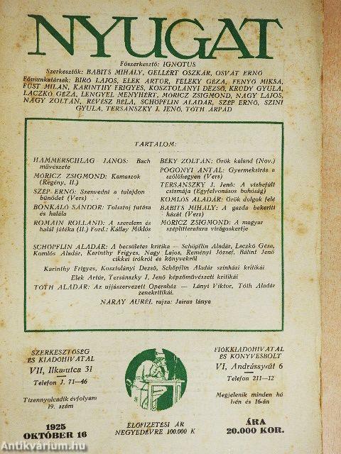 Nyugat 1925. október 16.