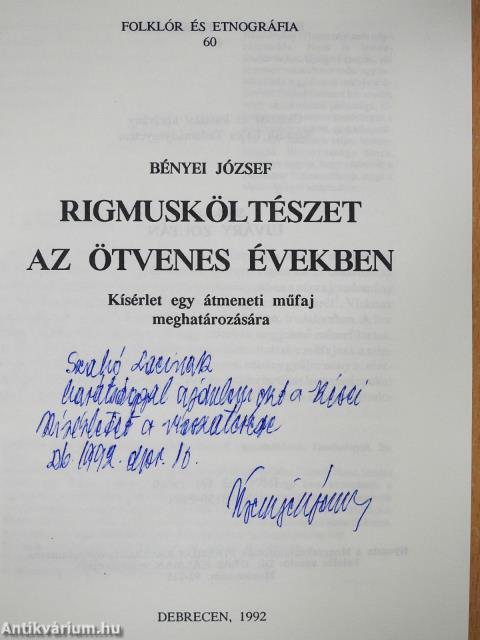 Rigmusköltészet az ötvenes években (dedikált példány)