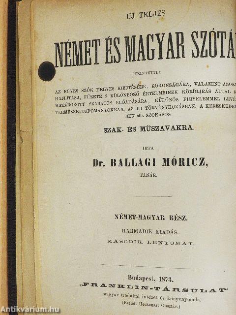 Uj teljes német és magyar szótár/Német-magyar pót-szótár (Ifj. Dr. Entz Géza könyvtárából)
