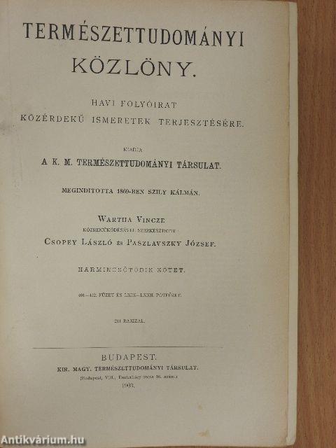 Természettudományi Közlöny 1903. január-december/Pótfüzetek a Természettudományi Közlönyhöz 1903. január-december
