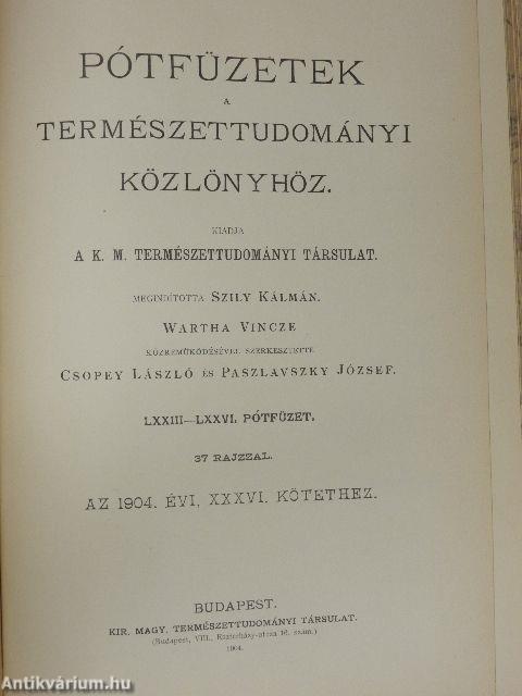 Természettudományi Közlöny 1904. január-december/Pótfüzetek a Természettudományi Közlönyhöz 1904. január-december