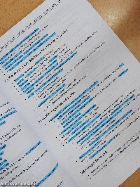 Emelt szóbeli tételek 2023