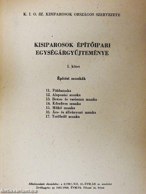 Kisiparosok építőipari egységárgyűjteménye I.