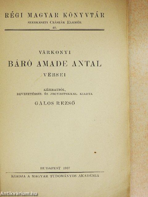 Várkonyi Báró Amade Antal versei