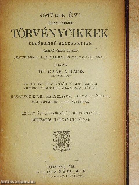 1917-dik évi országgyűlési törvénycikkek