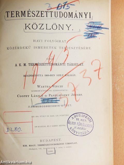 Természettudományi Közlöny 1899. január-december