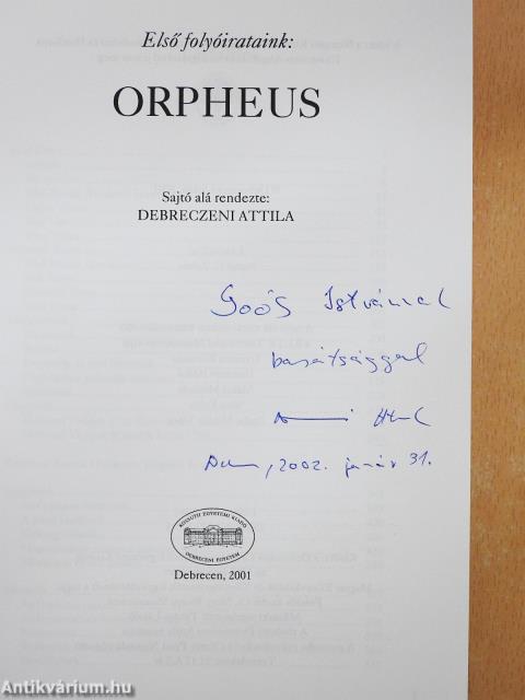 Első folyóirataink: Orpheus (dedikált példány)