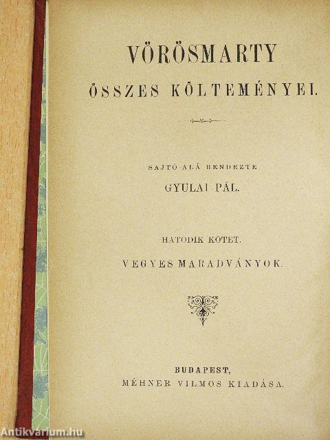 Vörösmarty összes költeményei 1-6.