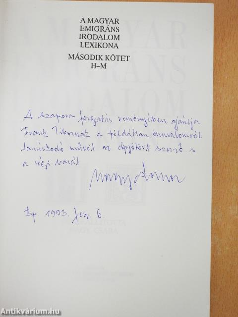 A magyar emigráns irodalom lexikona I-II. (dedikált példány)