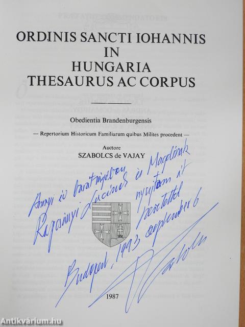 A Johannita rend lovagjai (dedikált példány)