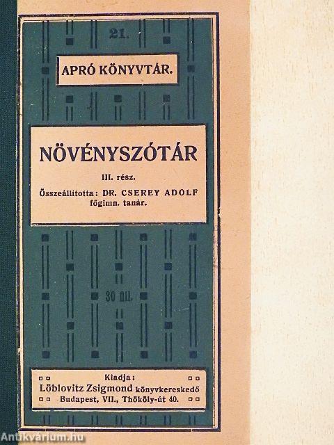 Növényszótár III. (töredék)