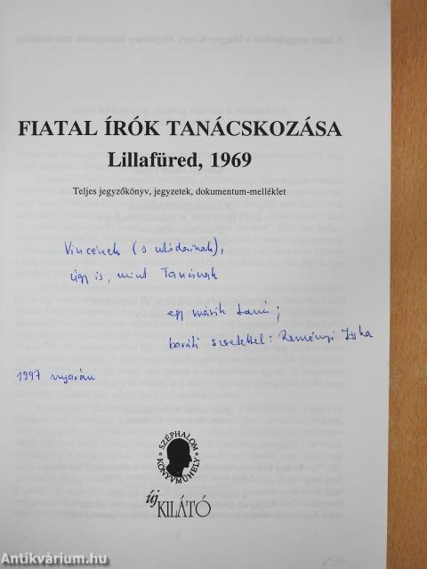 Fiatal írók tanácskozása, Lillafüred, 1969 (dedikált példány)