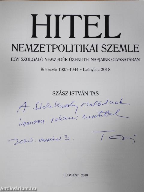 Hitel (dedikált példány)