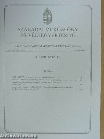 Szabadalmi Közlöny és Védjegyértesítő 2001. december