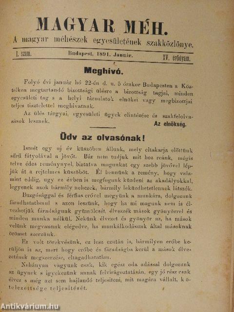 A Magyar Méh 1890/1891. január-deczember