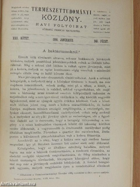 Természettudományi Közlöny 1890. januárius-december/Pótfüzetek a Természettudományi Közlönyhöz 1890. januárius-október