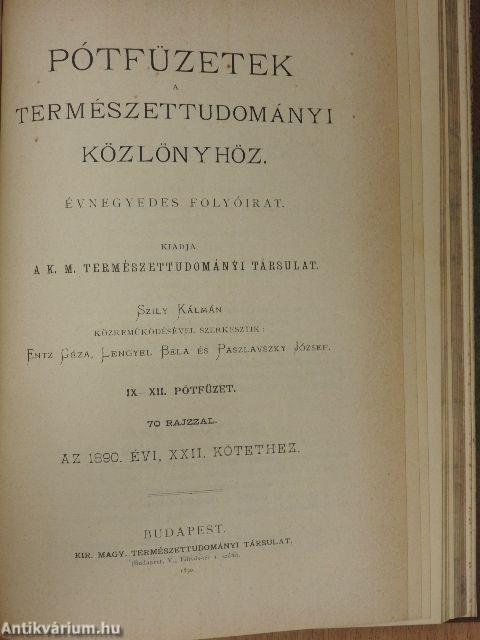 Természettudományi Közlöny 1890. januárius-december/Pótfüzetek a Természettudományi Közlönyhöz 1890. januárius-október
