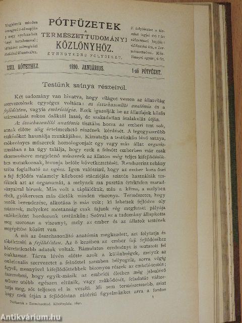 Természettudományi Közlöny 1890. januárius-december/Pótfüzetek a Természettudományi Közlönyhöz 1890. januárius-október