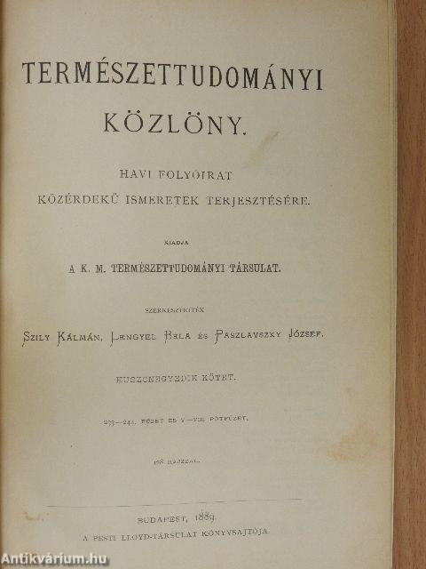Természettudományi Közlöny 1889. januárius-december/Pótfüzetek a Természettudományi Közlönyhöz 1889. januárius-október