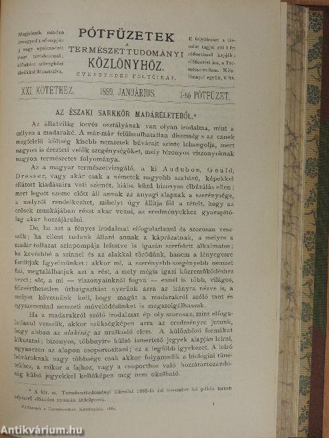Természettudományi Közlöny 1889. januárius-december/Pótfüzetek a Természettudományi Közlönyhöz 1889. januárius-október