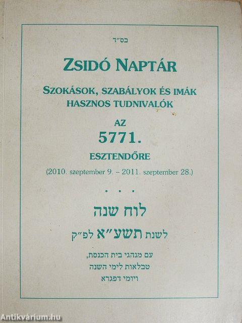 Zsidó naptár az 5771. esztendőre