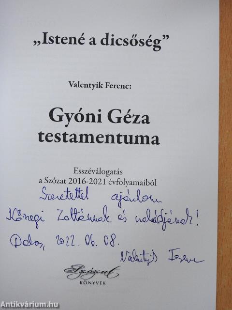 Gyóni Géza Testamentuma (dedikált példány)