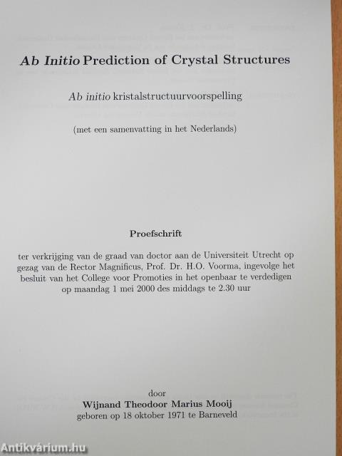 Ab Initio Prediction of Crystal Structures (aláírt példány)