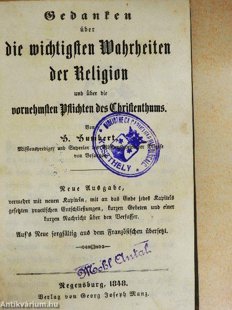 Gedanken über die wichtigsten Wahrheiten der Religion und über die vornehmsten Pflichten des Christenthums (gótbetűs)