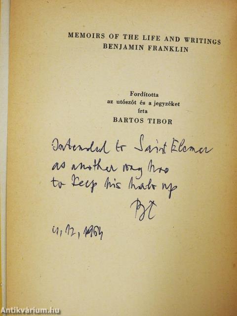 Franklin Benjámin számadása életéről (dedikált példány)