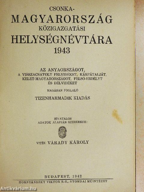 Csonka-Magyarország közigazgatási helységnévtára 1943.