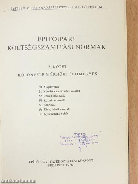 Építőipari költségszámítási normák 5.