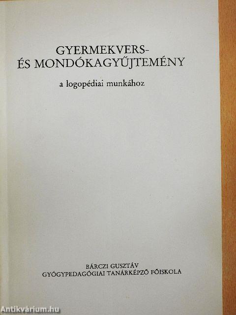 Gyermekvers- és mondókagyűjtemény a logopédiai munkához