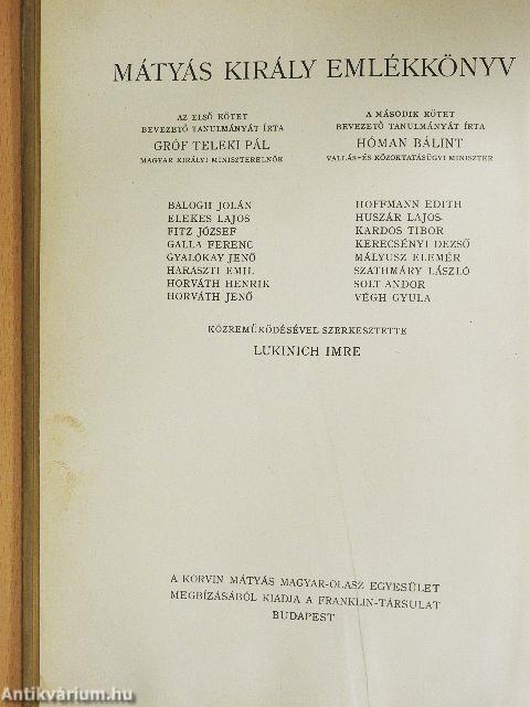 Mátyás király emlékkönyv I-II.