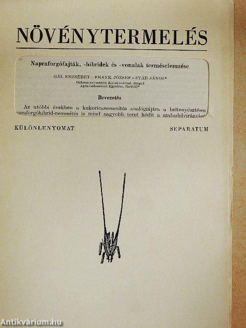 Napraforgófajták, -hibridek és -vonalak terméselemzése