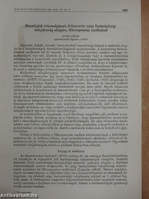 Búzafajták rokonságának felismerése négy lisztminőségi tulajdonság alapján, főkomponens analízissel